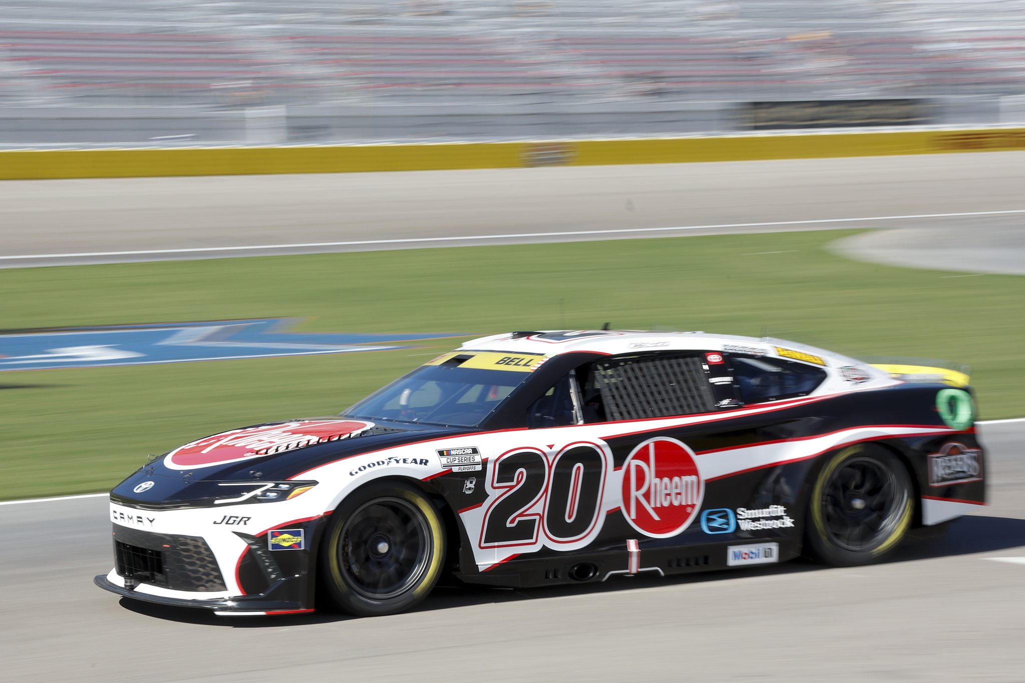 LAS VEGAS, NEVADA - OCTOBER 11: Christopher Bell, driver of the #20 Rheem Toyota, enters the track during practice for the NASCAR Cup Series South Point 400 at Las Vegas Motor Speedway on October 11, 2025 in Las Vegas, Nevada. (Photo by Logan Riely/Getty Images) | Getty Images