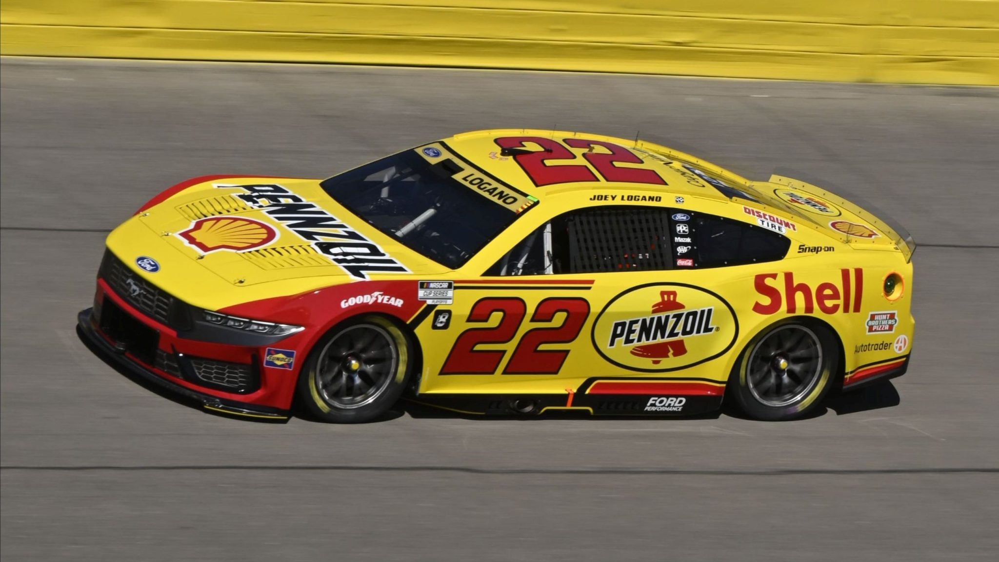 LAS VEGAS, NEVADA - OCTOBER 11: Joey Logano, driver of the #22 Shell Pennzoil Ford, drives during practice for the NASCAR Cup Series South Point 400 at Las Vegas Motor Speedway on October 11, 2025 in Las Vegas, Nevada. Photo from Team Penske.