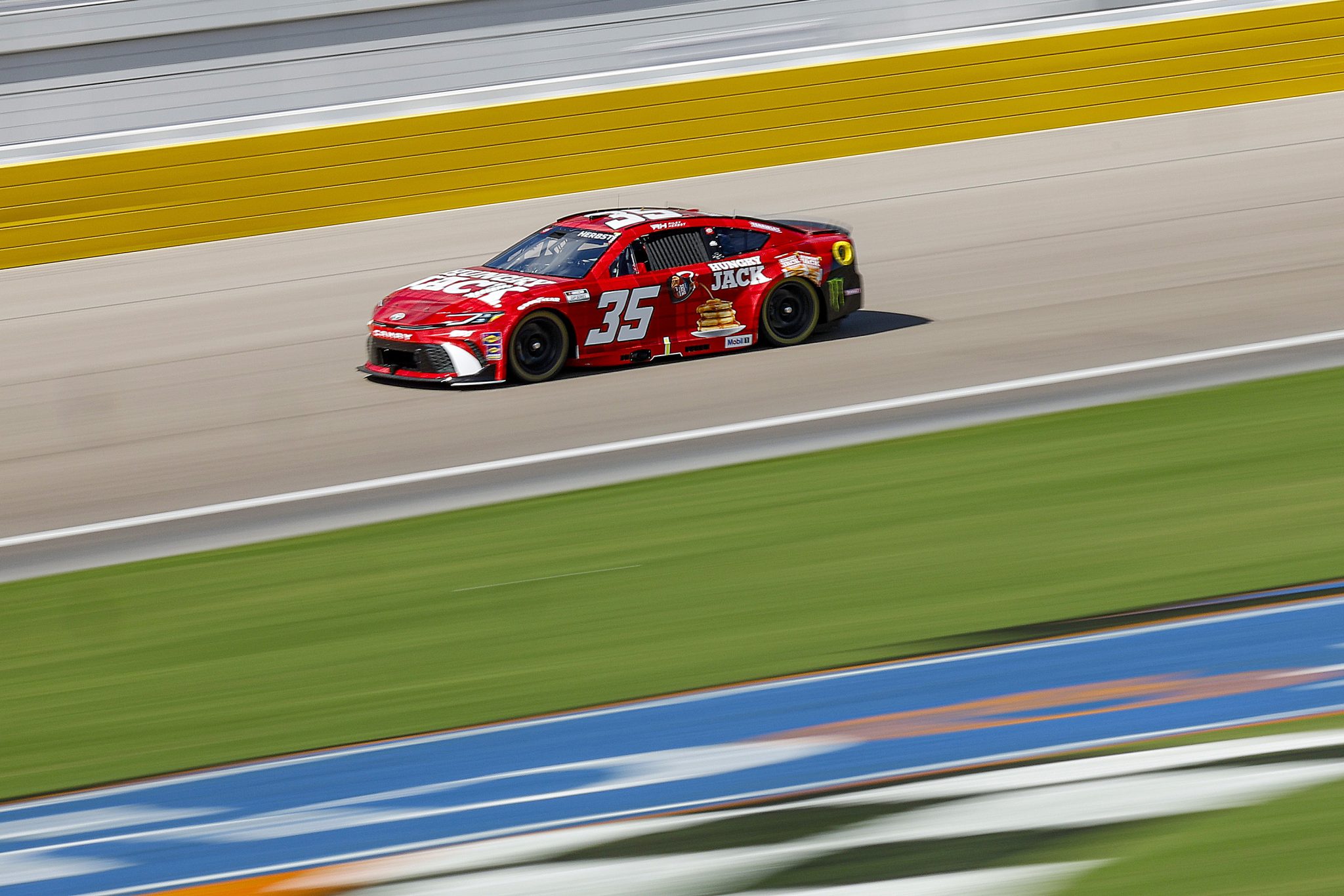 LAS VEGAS, NEVADA - OCTOBER 11: Riley Herbst, driver of the #35 Hungry Jack Toyota, drives during practice for the NASCAR Cup Series South Point 400 at Las Vegas Motor Speedway on October 11, 2025 in Las Vegas, Nevada. (Photo by Logan Riely/Getty Images) | Getty Images
