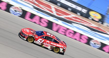 LAS VEGAS, NEVADA - OCTOBER 11: Cody Ware,  driver of the #51 Arby's Ford, drives during practice for the NASCAR Cup Series South Point 400 at Las Vegas Motor Speedway on October 11, 2025 in Las Vegas, Nevada. Photo from Rick Ware Racing.