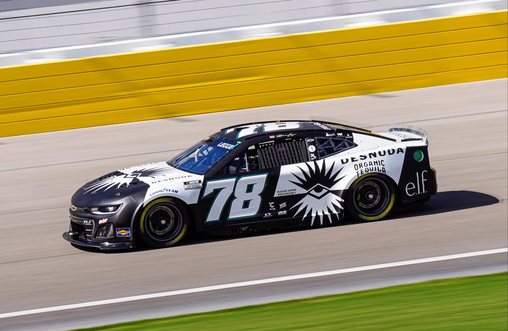 LAS VEGAS, NEVADA - OCTOBER 11: Katherine Legge, driver of the #78 Desnuda Chevrolet, drives during practice for the NASCAR Cup Series South Point 400 at Las Vegas Motor Speedway on October 11, 2025 in Las Vegas, Nevada. Photo posted to X by NASCAR.