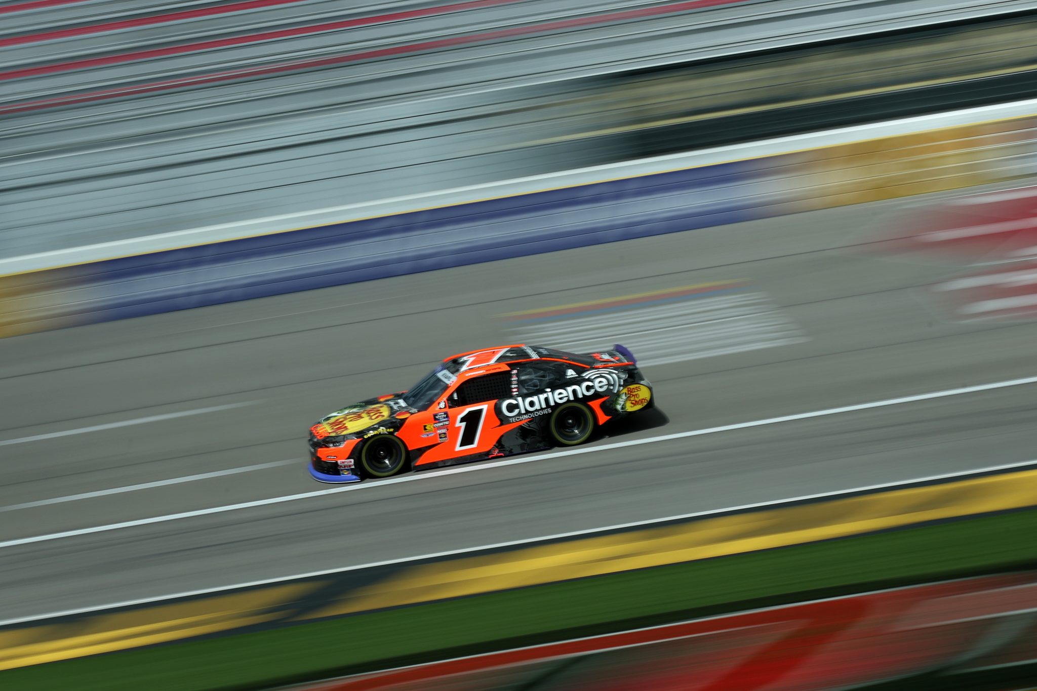 LAS VEGAS, NEVADA - OCTOBER 11: Carson Kvapil, driver of the #1 Bass Pro Shops/Clarience Tech Chevrolet, drives during practice for the NASCAR Xfinity Series Focused Health 302 at Las Vegas Motor Speedway on October 11, 2025 in Las Vegas, Nevada. (Photo by Chris Graythen/Getty Images) | Getty Images