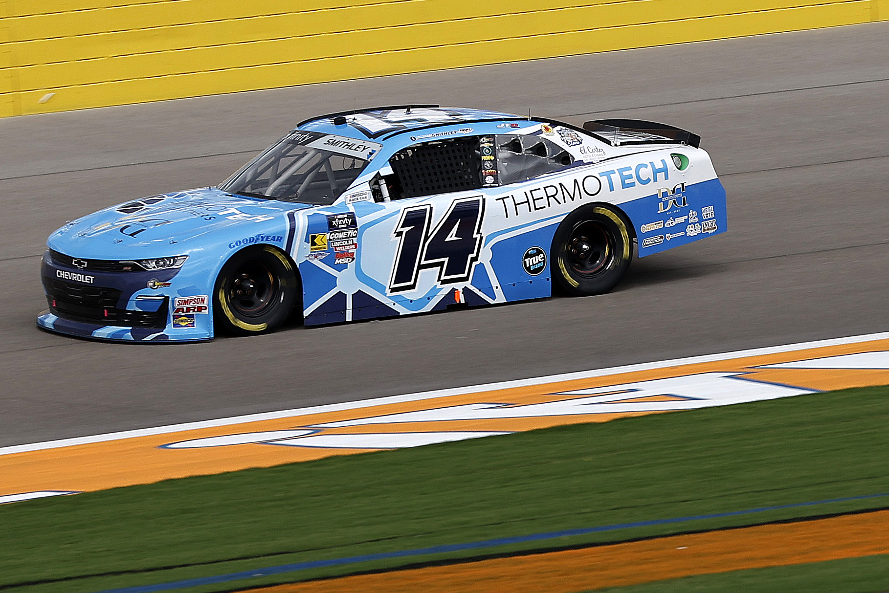 LAS VEGAS, NEVADA - OCTOBER 11: Garrett Smithley, driver of the #14 ThermoTech Chevrolet, drives during the NASCAR Xfinity Series Focused Health 302 at Las Vegas Motor Speedway on October 11, 2025 in Las Vegas, Nevada. (Photo by Logan Riely/Getty Images) | Getty Images