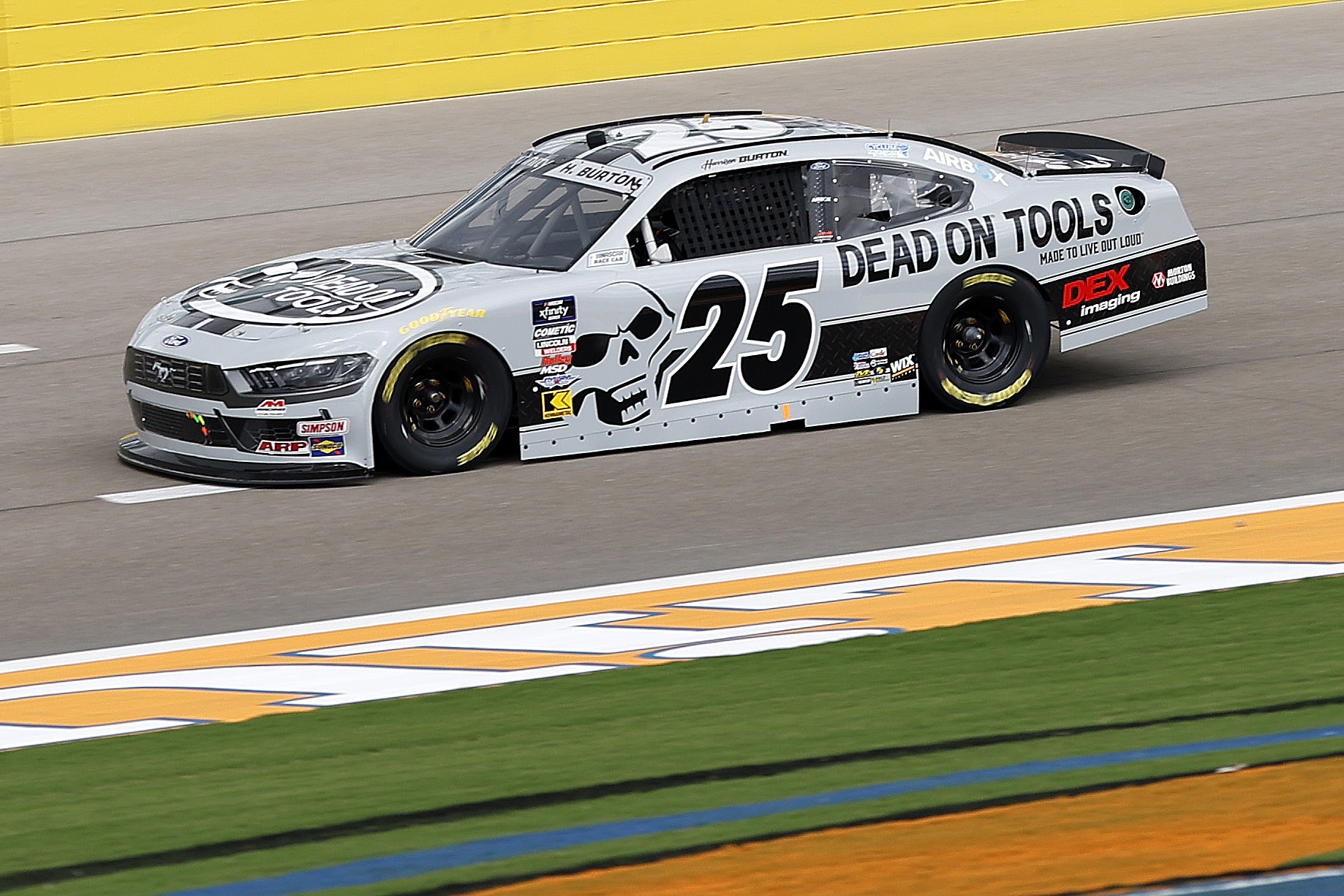 LAS VEGAS, NEVADA - OCTOBER 11: Harrison Burton, driver of the #25 Dead On Tools Ford, drives during the NASCAR Xfinity Series Focused Health 302 at Las Vegas Motor Speedway on October 11, 2025 in Las Vegas, Nevada. (Photo by Logan Riely/Getty Images) | Getty Images