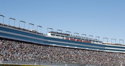 LAS VEGAS, NEVADA - OCTOBER 12: Denny Hamlin, driver of the #11 ampm Toyota, lead the field to start the NASCAR Cup Series South Point 400 at Las Vegas Motor Speedway on October 12, 2025 in Las Vegas, Nevada. (Photo by Logan Riely/Getty Images) | Getty Images