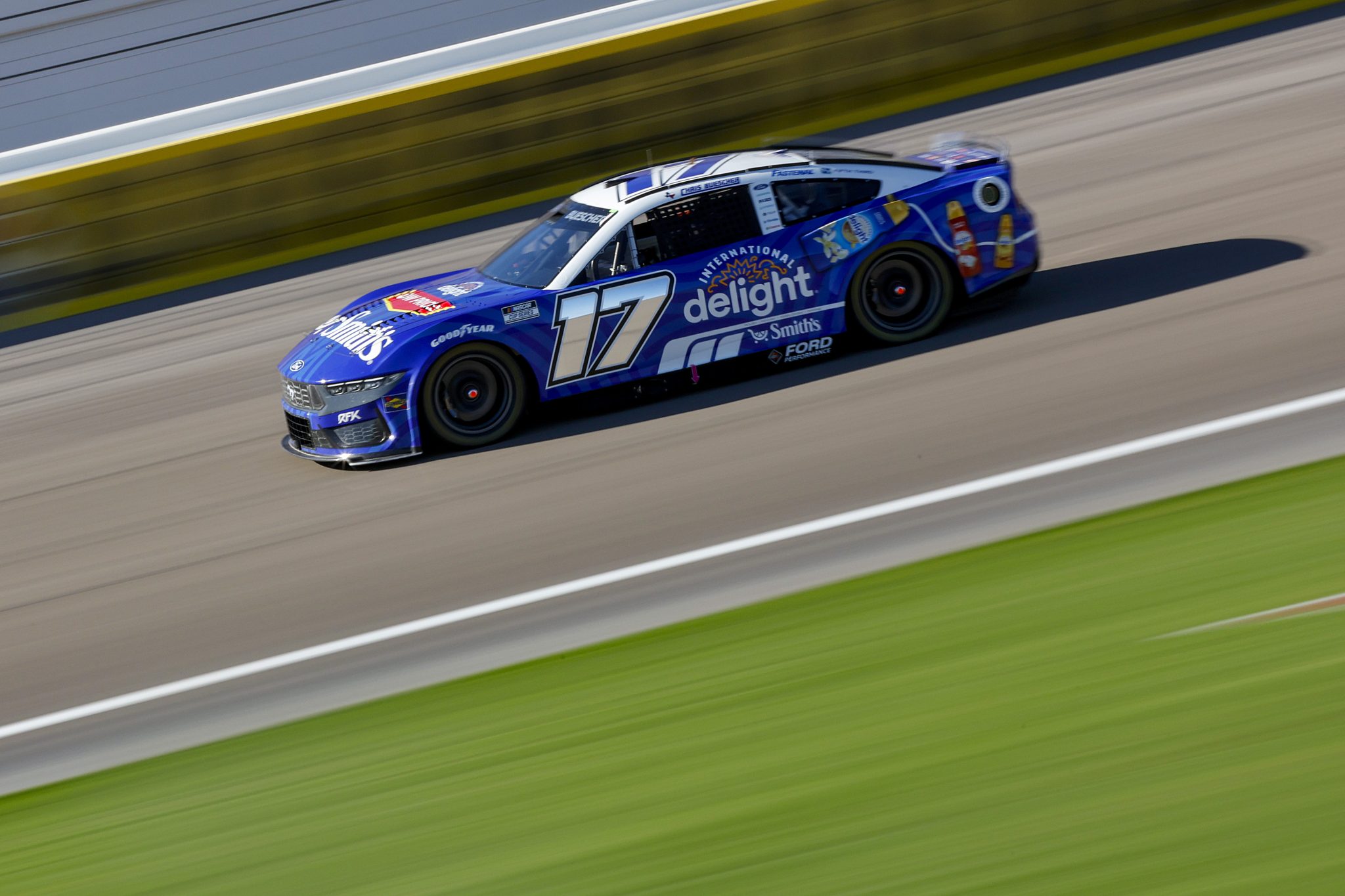 LAS VEGAS, NEVADA - OCTOBER 12: Chris Buescher, driver of the #17 Kroger/International Delight Ford, drives during the NASCAR Cup Series South Point 400 at Las Vegas Motor Speedway on October 12, 2025 in Las Vegas, Nevada. (Photo by Logan Riely/Getty Images) | Getty Images