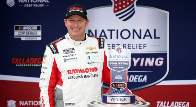 TALLADEGA, ALABAMA - OCTOBER 18: Michael McDowell, driver of the #71 Carolina Handling Chevrolet, poses for photos after winning the pole award during qualifying for the NASCAR Cup Series YellaWood 500 at Talladega Superspeedway on October 18, 2025 in Talladega, Alabama. (Photo by Chris Graythen/Getty Images) | Getty Images