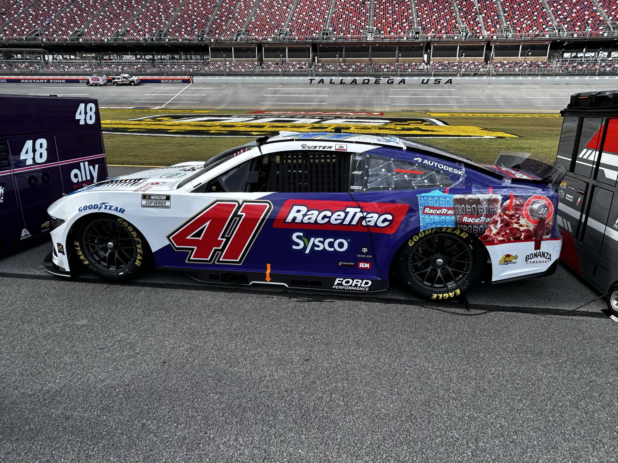 Cole Custer's #41 Sysco / Race Trac Ford. Taken prior to the YellaWood 500 NASCAR Cup Series race at Talladega Superspeedway on October 19, 2025 by Dustin Albino of Jayski.com.