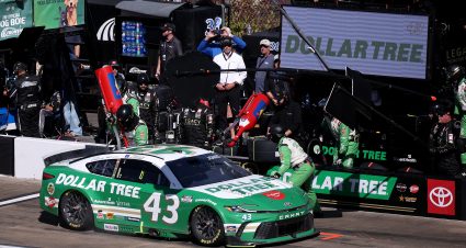 TALLADEGA, ALABAMA - OCTOBER 19: Erik Jones, driver of the #43 Dollar Tree Toyota, pits during the NASCAR Cup Series YellaWood 500 at Talladega Superspeedway on October 19, 2025 in Talladega, Alabama. (Photo by Chris Graythen/Getty Images) | Getty Images