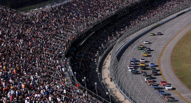 TALLADEGA, ALABAMA - OCTOBER 19: A general view of racing during the NASCAR Cup Series YellaWood 500 at Talladega Superspeedway on October 19, 2025 in Talladega, Alabama. (Photo by Chris Graythen/Getty Images) | Getty Images