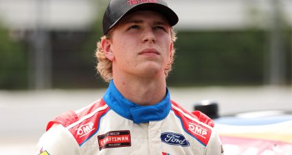 LONG POND, PENNSYLVANIA - JUNE 20: Luke Baldwin, driver of the #66 Farm Paint Ford, looks on during qualifying for the NASCAR Craftsman Truck Series MillerTech Battery 200 at Pocono Raceway on June 20, 2025 in Long Pond, Pennsylvania. (Photo by Meg Oliphant/Getty Images) | Getty Images