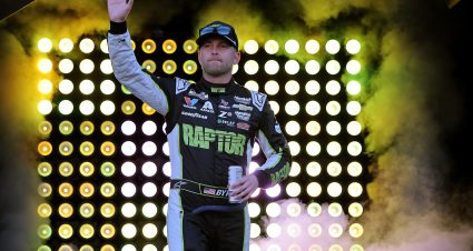 BRISTOL, TENNESSEE - SEPTEMBER 13: William Byron, driver of the #24 Raptor Chevrolet, waves to fans as he walks onstage during driver intros prior to the NASCAR Cup Series Bass Pro Shops Night Race at Bristol Motor Speedway on September 13, 2025 in Bristol, Tennessee. (Photo by Jonathan Bachman/Getty Images) | Getty Images