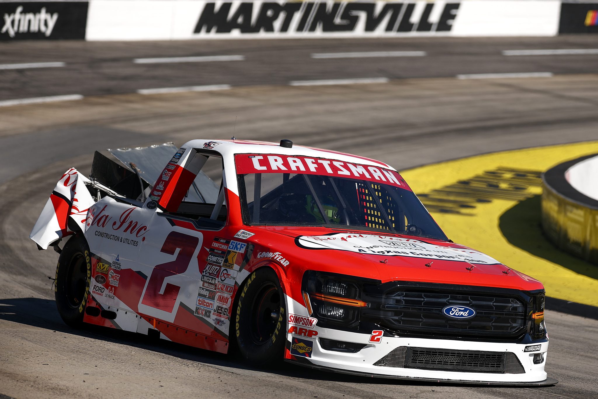 MARTINSVILLE, VIRGINIA - OCTOBER 24: Clayton Green, driver of the #2 Royal Vista Inc. Ford, drives after an on-track incident during practice for the NASCAR Craftsman Truck Series Slim Jim 200 at Martinsville Speedway on October 24, 2025 in Martinsville, Virginia. (Photo by Jared C. Tilton/Getty Images) | Getty Images