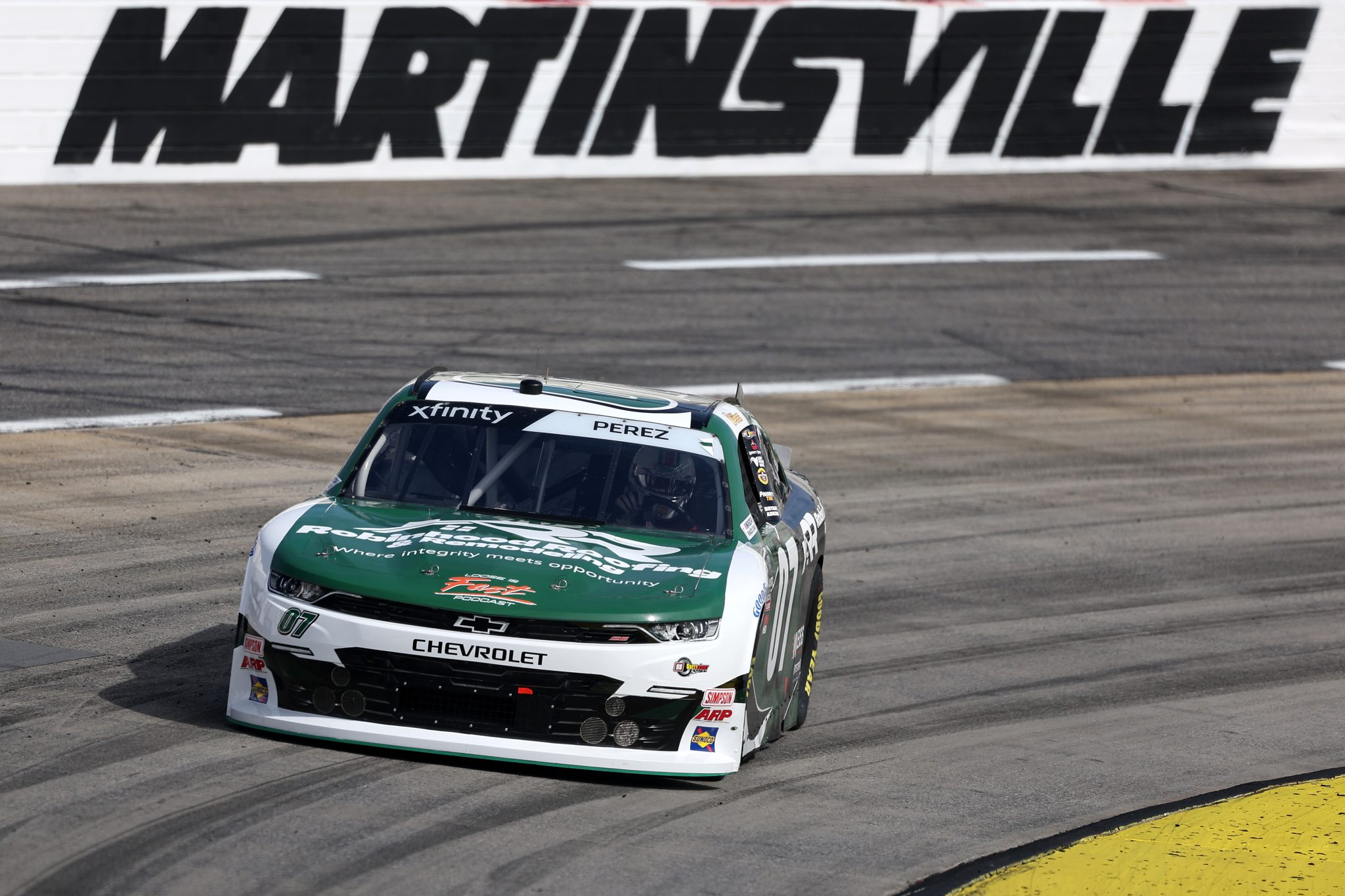MARTINSVILLE, VIRGINIA - OCTOBER 25: Brad Perez, driver of the #07 Robinhood Roofing Chevrolet, drives during practice for the NASCAR Xfinity Series IAA and Ritchie Bros. 250 at Martinsville Speedway on October 25, 2025 in Martinsville, Virginia. (Photo by David Jensen/Getty Images) | Getty Images