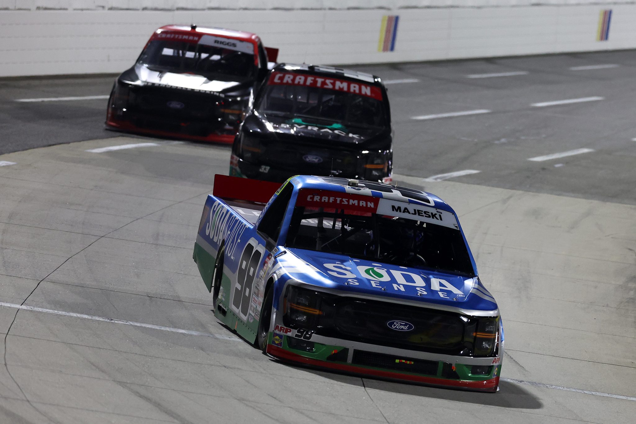 MARTINSVILLE, VIRGINIA - OCTOBER 24: Ty Majeski, driver of the #98 Soda Sense/Curb Records Ford, drives during the NASCAR Craftsman Truck Slim Jim 200 at Martinsville Speedway on October 24, 2025 in Martinsville, Virginia. (Photo by David Jensen/Getty Images) | Getty Images