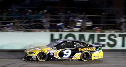 HOMESTEAD, FL - NOVEMBER 16:  Marcos Ambrose, driver of the #9 Stanley Ford, approaches the finish line of the NASCAR Sprint Cup Series Ford EcoBoost 400 at Homestead-Miami Speedway on November 16, 2014 in Homestead, Florida.  (Photo by Chris Graythen/Getty Images) | Getty Images