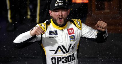MARTINSVILLE, VIRGINIA - OCTOBER 25: Taylor Gray, driver of the #54 Operation 300 Toyota, celebrates in victory lane after winning the NASCAR Xfinity Series IAA and Ritchie Bros. 250 at Martinsville Speedway on October 25, 2025 in Martinsville, Virginia. (Photo by Jared C. Tilton/Getty Images) | Getty Images