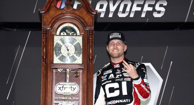 MARTINSVILLE, VIRGINIA - OCTOBER 26: William Byron, driver of the #24 Cincinnati Chevrolet, celebrates in victory lane after winning the NASCAR Cup Series Xfinity 500 at Martinsville Speedway on October 26, 2025 in Martinsville, Virginia. (Photo by Jared C. Tilton/Getty Images) | Getty Images