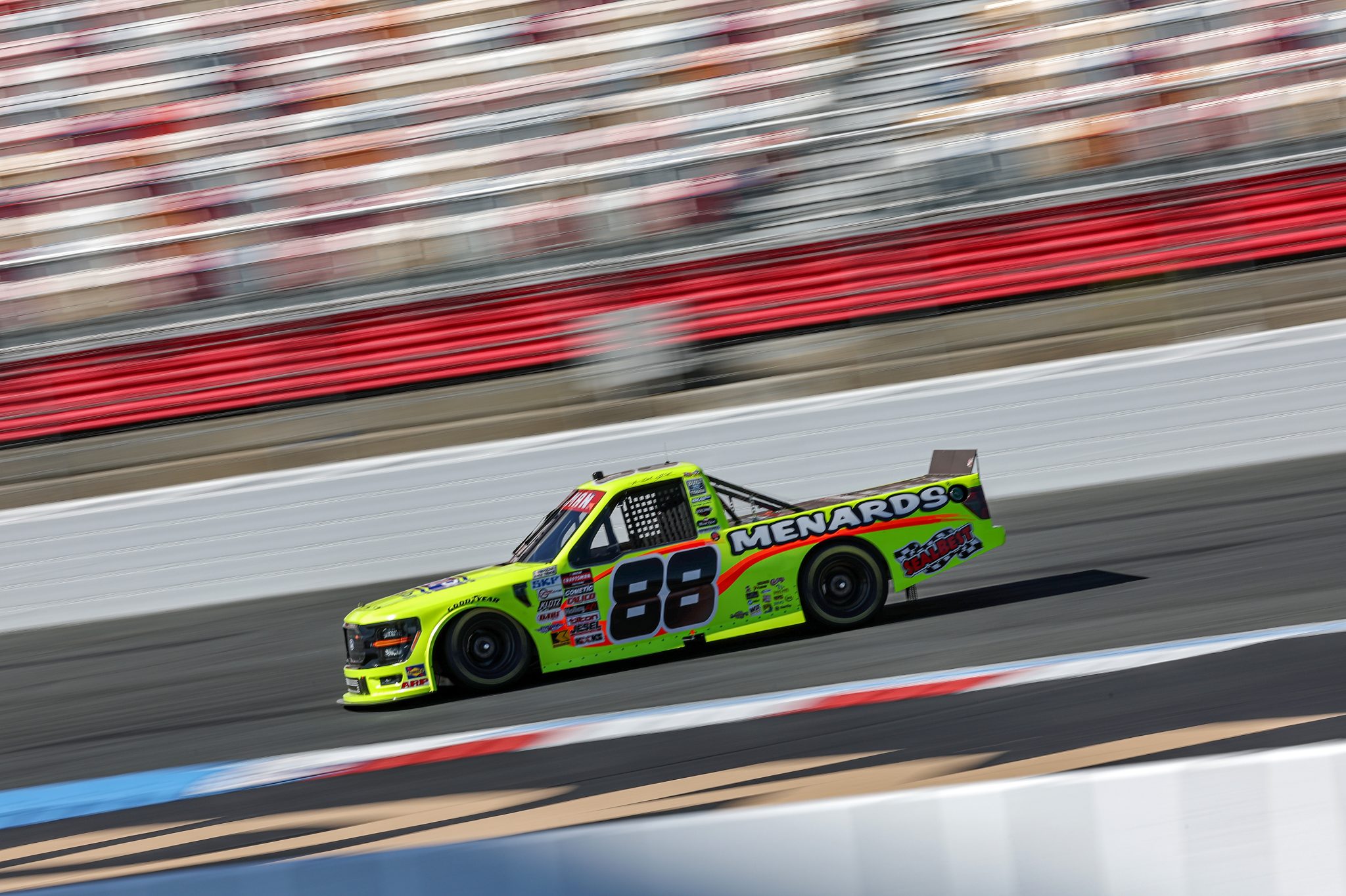 CONCORD, NORTH CAROLINA - OCTOBER 03: Matt Crafton, driver of the #88 Ideal Door/Menards Ford, drives during practice for the NASCAR Craftsman Truck Series EcoSave 250 at Charlotte Motor Speedway on October 03, 2025 in Concord, North Carolina. (Photo by David Jensen/Getty Images) | Getty Images