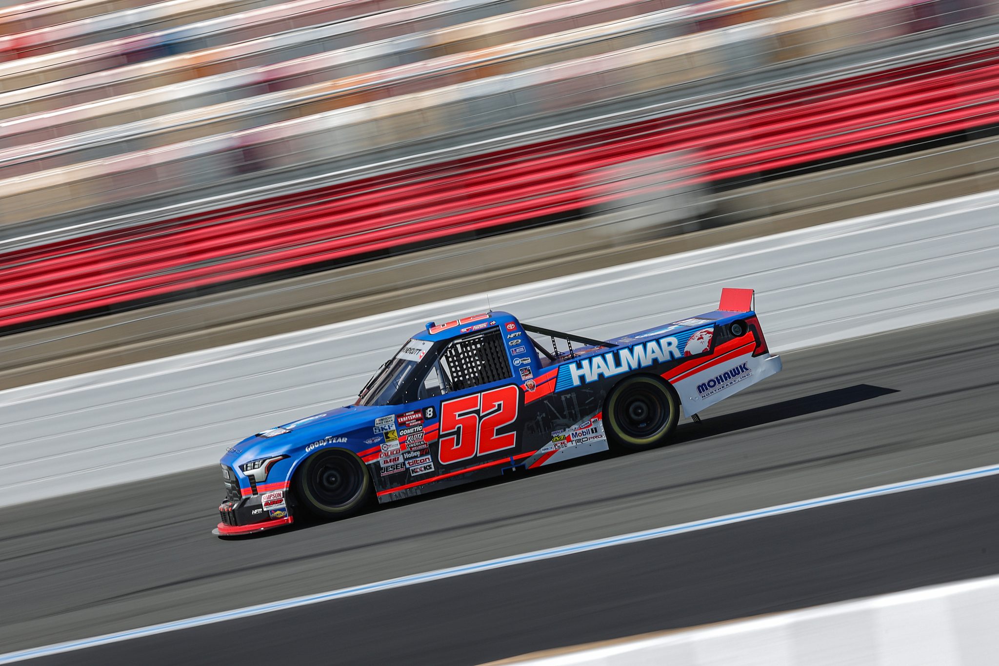 CONCORD, NORTH CAROLINA - OCTOBER 03: Kaden Honeycutt, driver of the #52 Halmar International Toyota, drives during practice for the NASCAR Craftsman Truck Series EcoSave 250 at Charlotte Motor Speedway on October 03, 2025 in Concord, North Carolina. (Photo by David Jensen/Getty Images) | Getty Images