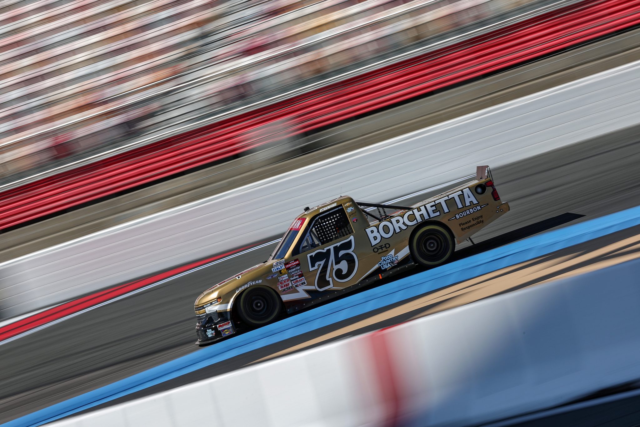 CONCORD, NORTH CAROLINA - OCTOBER 03: Parker Kligerman, driver of the #75 Borchetta Bourbon Chevrolet, drives during practice for the NASCAR Craftsman Truck Series EcoSave 250 at Charlotte Motor Speedway on October 03, 2025 in Concord, North Carolina. (Photo by David Jensen/Getty Images) | Getty Images