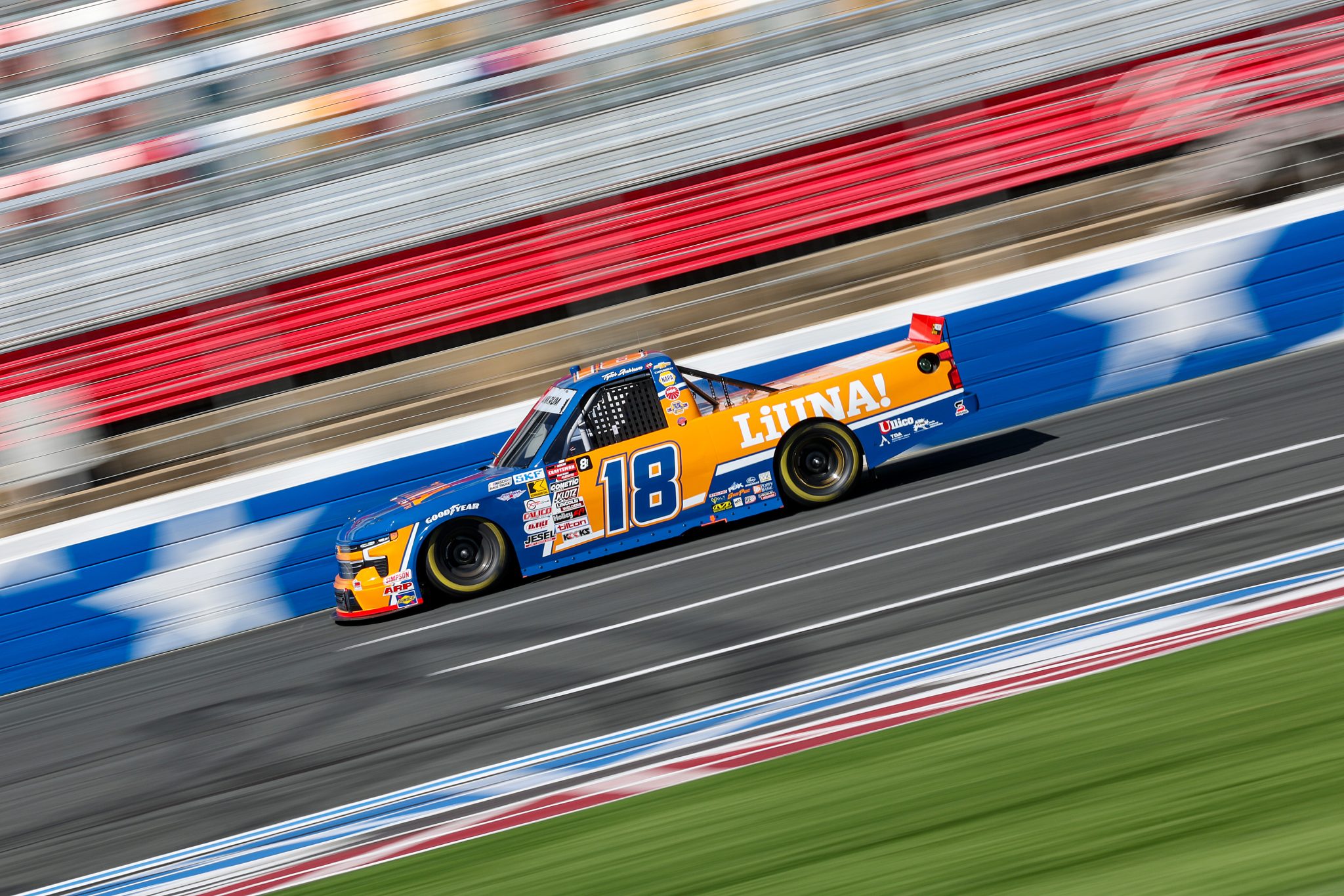 CONCORD, NORTH CAROLINA - OCTOBER 03: Tyler Ankrum, driver of the #18 LiUNA! Chevrolet, drives during practice for the NASCAR Craftsman Truck Series EcoSave 250 at Charlotte Motor Speedway on October 03, 2025 in Concord, North Carolina. (Photo by David Jensen/Getty Images) | Getty Images