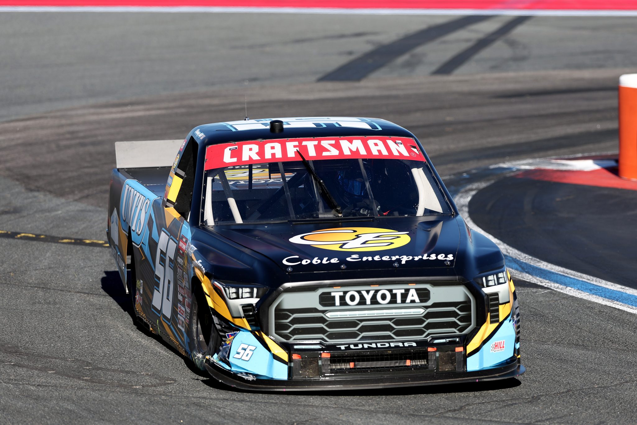 CONCORD, NORTH CAROLINA - OCTOBER 03: Timmy Hill, driver of the #56 Coble Enterprises/UNITS Toyota, drives during the NASCAR Craftsman Truck Series EcoSave 250 at Charlotte Motor Speedway on October 03, 2025 in Concord, North Carolina. (Photo by David Jensen/Getty Images) | Getty Images