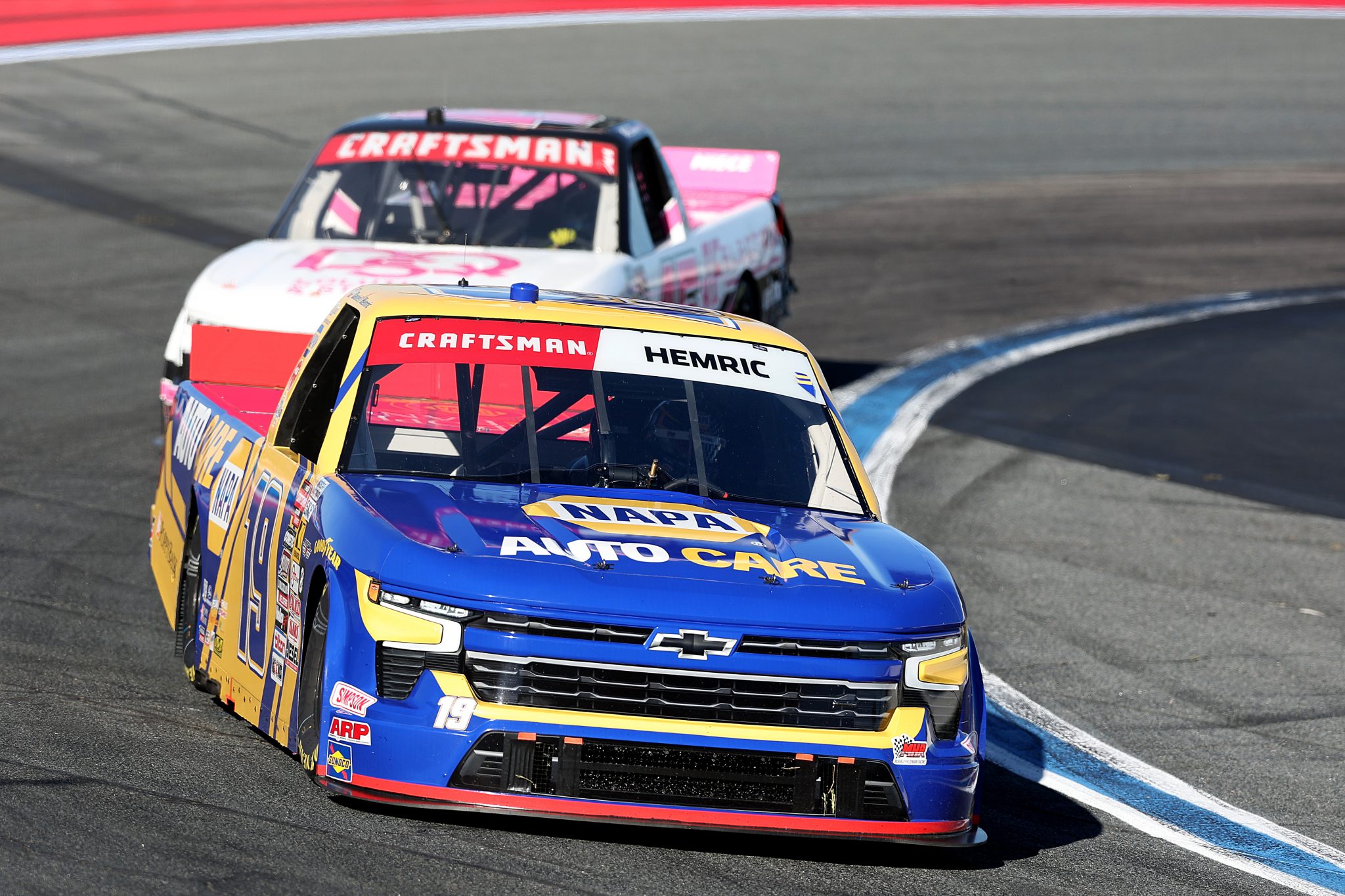 CONCORD, NORTH CAROLINA - OCTOBER 03: Daniel Hemric, driver of the #19 NAPA Auto Care Chevrolet, drives during the NASCAR Craftsman Truck Series EcoSave 250 at Charlotte Motor Speedway on October 03, 2025 in Concord, North Carolina. (Photo by David Jensen/Getty Images) | Getty Images