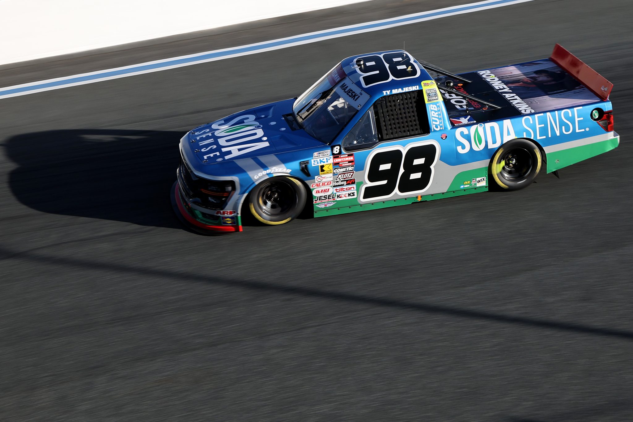CONCORD, NORTH CAROLINA - OCTOBER 03: Ty Majeski, driver of the #98 Soda Sense/Curb Records Ford, drives during the NASCAR Craftsman Truck Series EcoSave 250 at Charlotte Motor Speedway on October 03, 2025 in Concord, North Carolina. (Photo by David Jensen/Getty Images) | Getty Images