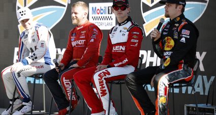 AVONDALE, ARIZONA - OCTOBER 30: (L-R) 2025 NASCAR Xfinity Series Championship 4 drivers, Connor Zilisch, Justin Allgaier, Jesse Love and Carson Kvapil attend a community event during NASCAR Championship Media Day at Phoenix Raceway on October 30, 2025 in Avondale, Arizona. (Photo by Sean Gardner/Getty Images) | Getty Images