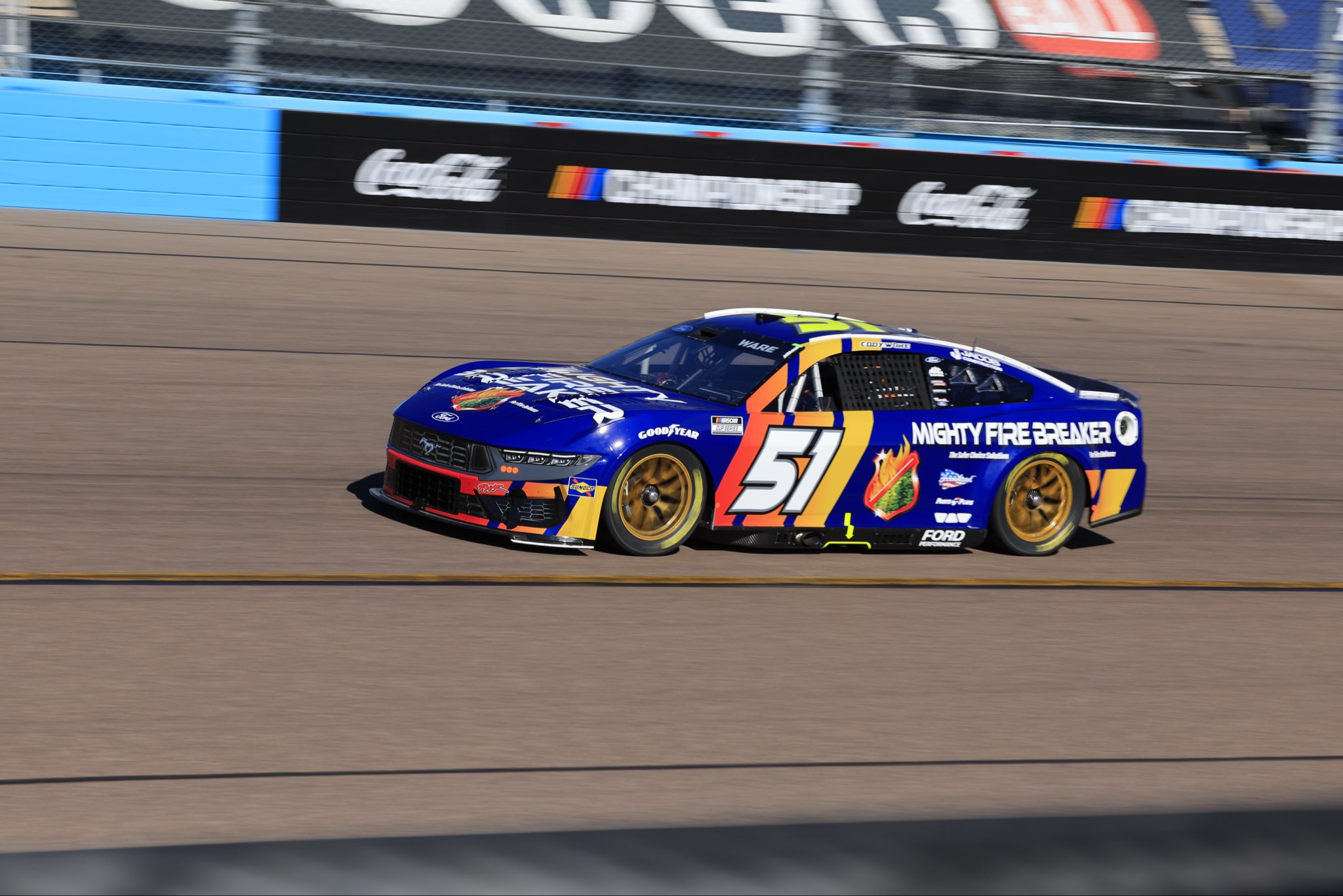 AVONDALE, ARIZONA - OCTOBER 31: Rick Ware, driver of the #51 Mighty Fire Breaker Ford drives during practice for the NASCAR Cup Series Championship at Phoenix Raceway on October 31, 2025 in Avondale, Arizona. (Photo from Rick Ware Racing)