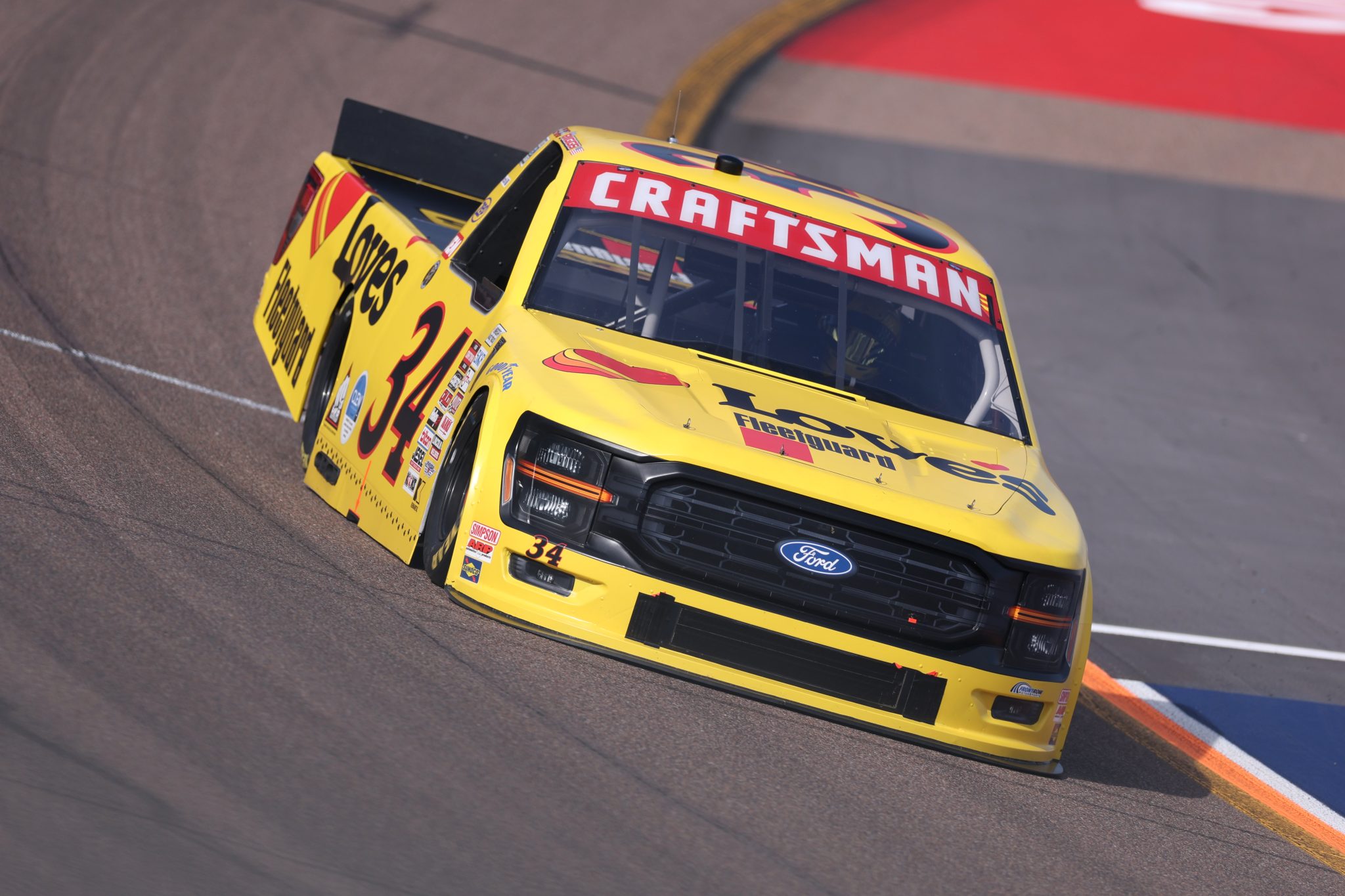 AVONDALE, ARIZONA - OCTOBER 31: Layne Riggs, driver of the #34 Love's RV STOP Ford, drives during qualifying for the NASCAR Craftsman Truck Series Championship at Phoenix Raceway on October 31, 2025 in Avondale, Arizona. (Photo by Christian Petersen/Getty Images) | Getty Images