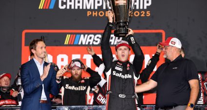 AVONDALE, ARIZONA - OCTOBER 31: Corey Heim, driver of the #11 Safelite Toyota, celebrates in victory lane after winning the NASCAR Craftsman Truck Series Championship at Phoenix Raceway on October 31, 2025 in Avondale, Arizona. (Photo by Chris Graythen/Getty Images) | Getty Images