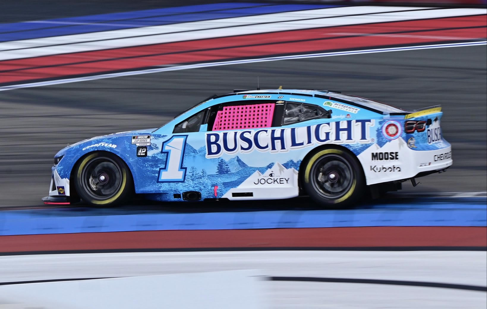 CONCORD, NORTH CAROLINA - OCTOBER 04: Ross Chastain, driver of the #1 Busch Light Chevrolet, drives in preparation for the NASCAR Cup Series Bank of America ROVAL 400 at Charlotte Motor Speedway on October 04, 2025 in Concord, North Carolina. (Photo from Trackhouse Racing)