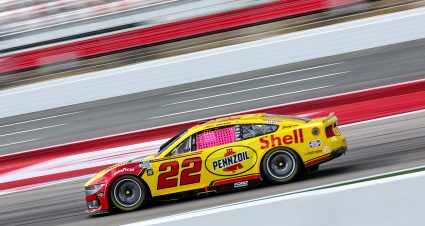 CONCORD, NORTH CAROLINA - OCTOBER 04: Joey Logano, driver of the #22 Shell Pennzoil Ford, drives during practice for the NASCAR Cup Series Bank of America ROVAL 400 at Charlotte Motor Speedway on October 04, 2025 in Concord, North Carolina. (Photo by David Jensen/Getty Images) | Getty Images
