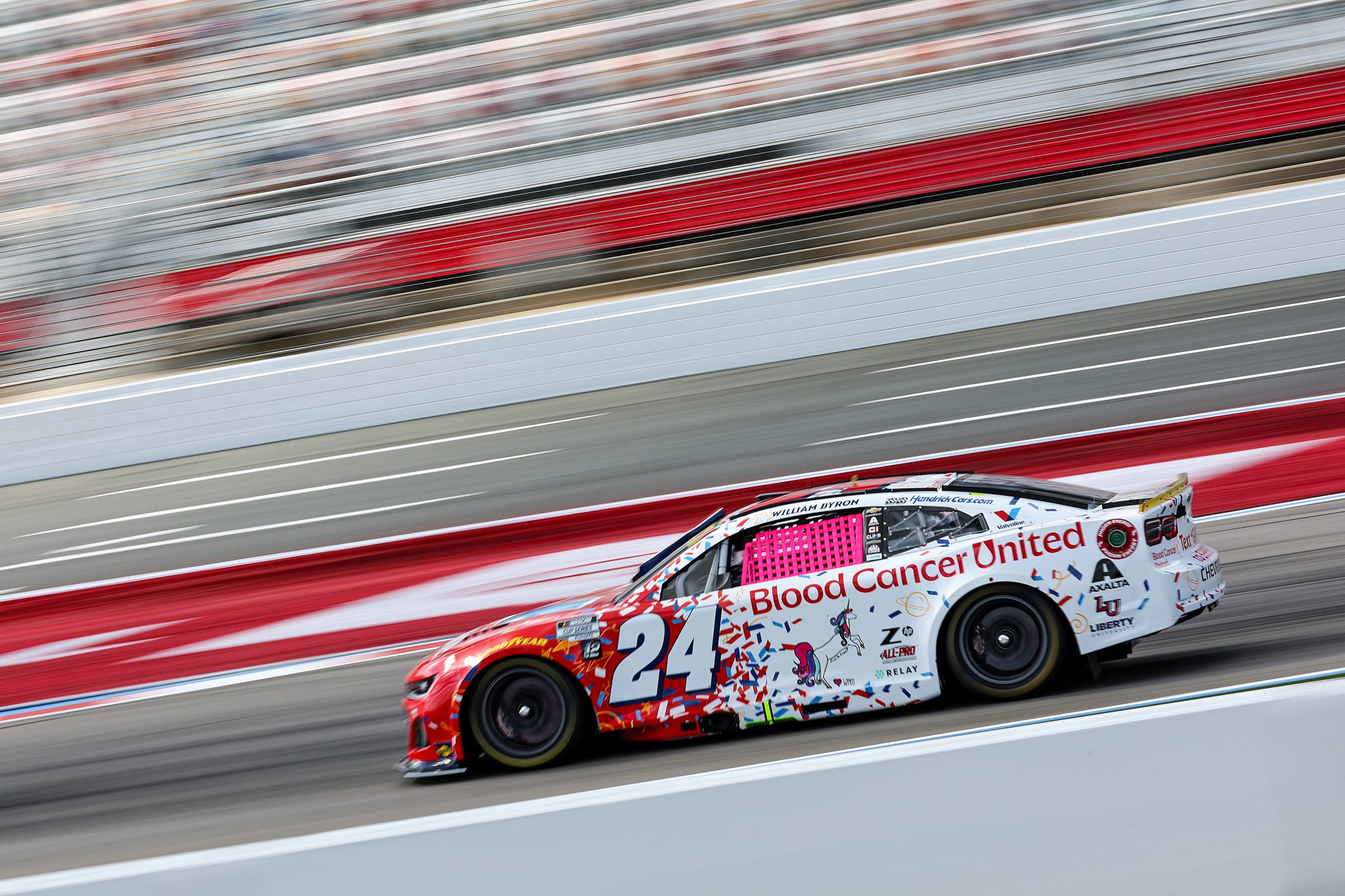 CONCORD, NORTH CAROLINA - OCTOBER 04: William Byron, driver of the #24 Valvoline Blood Cancer United Chevrolet, drives during practice for the NASCAR Cup Series Bank of America ROVAL 400 at Charlotte Motor Speedway on October 04, 2025 in Concord, North Carolina. (Photo by David Jensen/Getty Images) | Getty Images