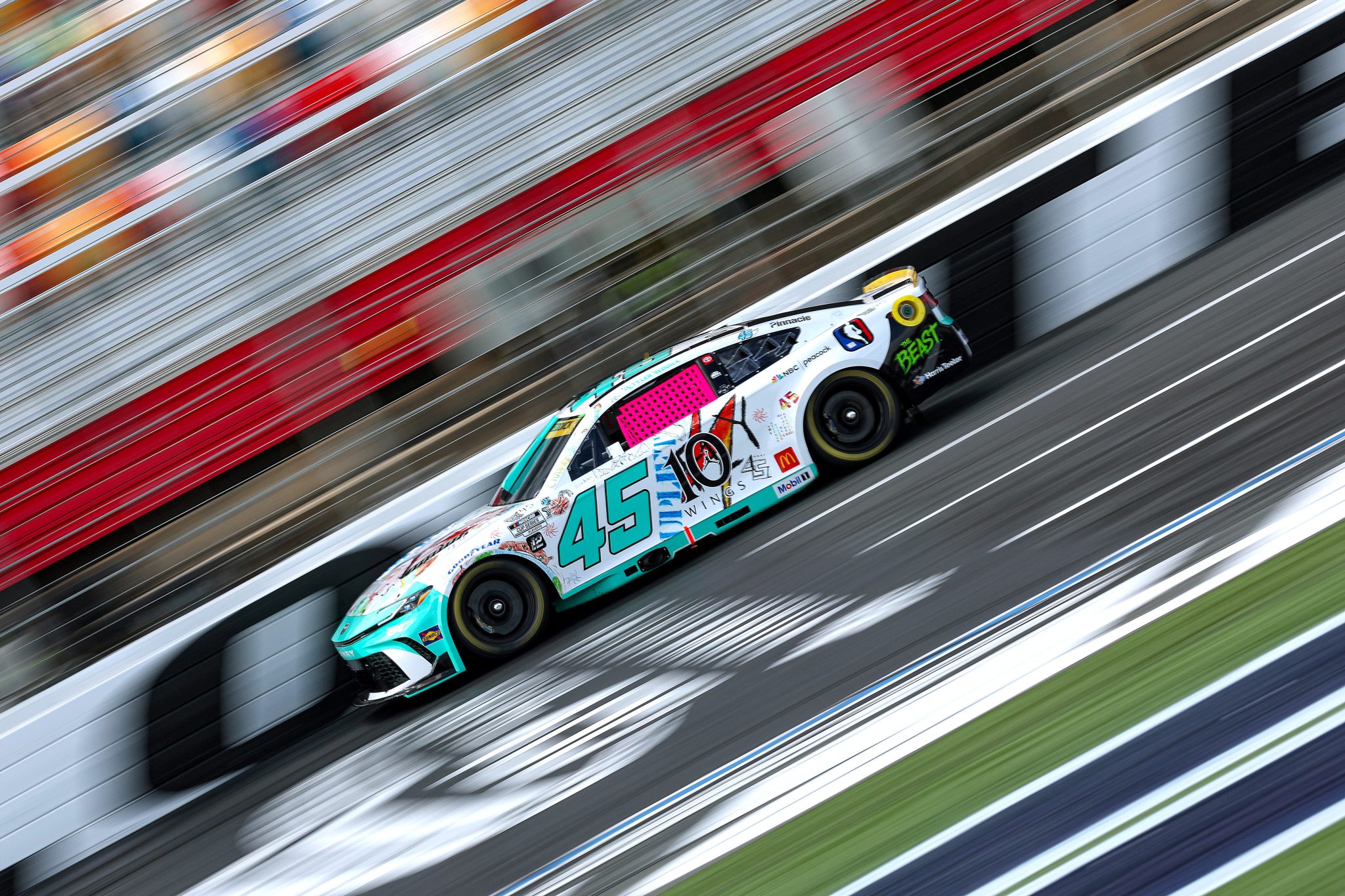 CONCORD, NORTH CAROLINA - OCTOBER 04: Tyler Reddick, driver of the #45 Jordan Brand Toyota, drives during practice for the NASCAR Cup Series Bank of America ROVAL 400 at Charlotte Motor Speedway on October 04, 2025 in Concord, North Carolina. (Photo by Jordan Bank/Getty Images) | Getty Images