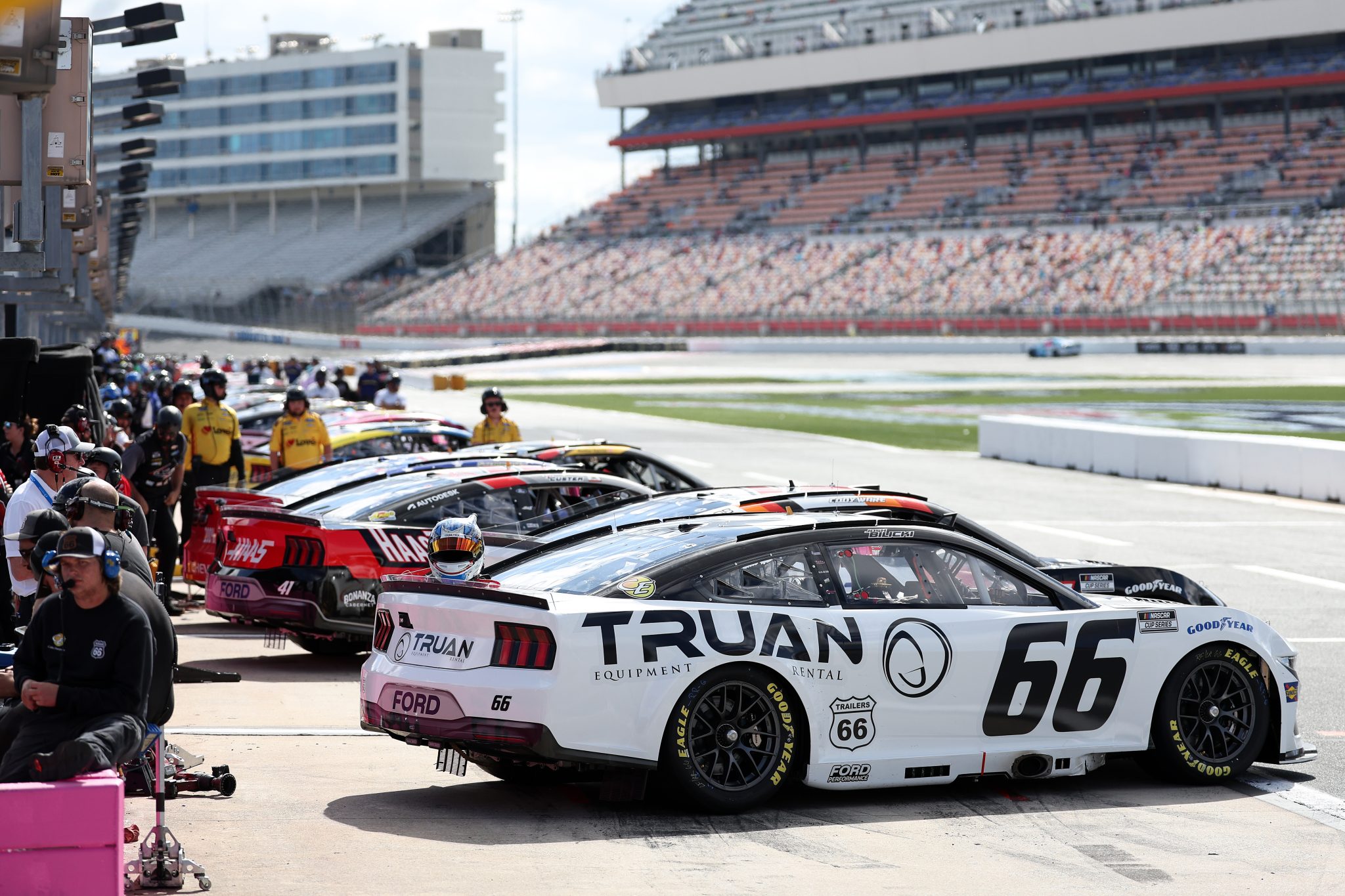 CONCORD, NORTH CAROLINA - OCTOBER 04: A general view of the grid during practice for the NASCAR Cup Series Bank of America ROVAL 400 at Charlotte Motor Speedway on October 04, 2025 in Concord, North Carolina. (Photo by David Jensen/Getty Images) | Getty Images