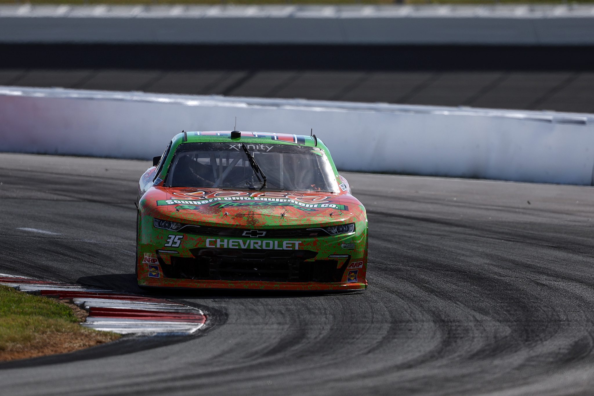 CONCORD, NORTH CAROLINA - OCTOBER 04: Austin J Hill, driver of the #35 Southern Ohio Equipment Co Chevrolet, drives during practice for the NASCAR Xfinity Series Blue Cross NC 250 at Charlotte Motor Speedway on October 04, 2025 in Concord, North Carolina. (Photo by David Jensen/Getty Images) | Getty Images