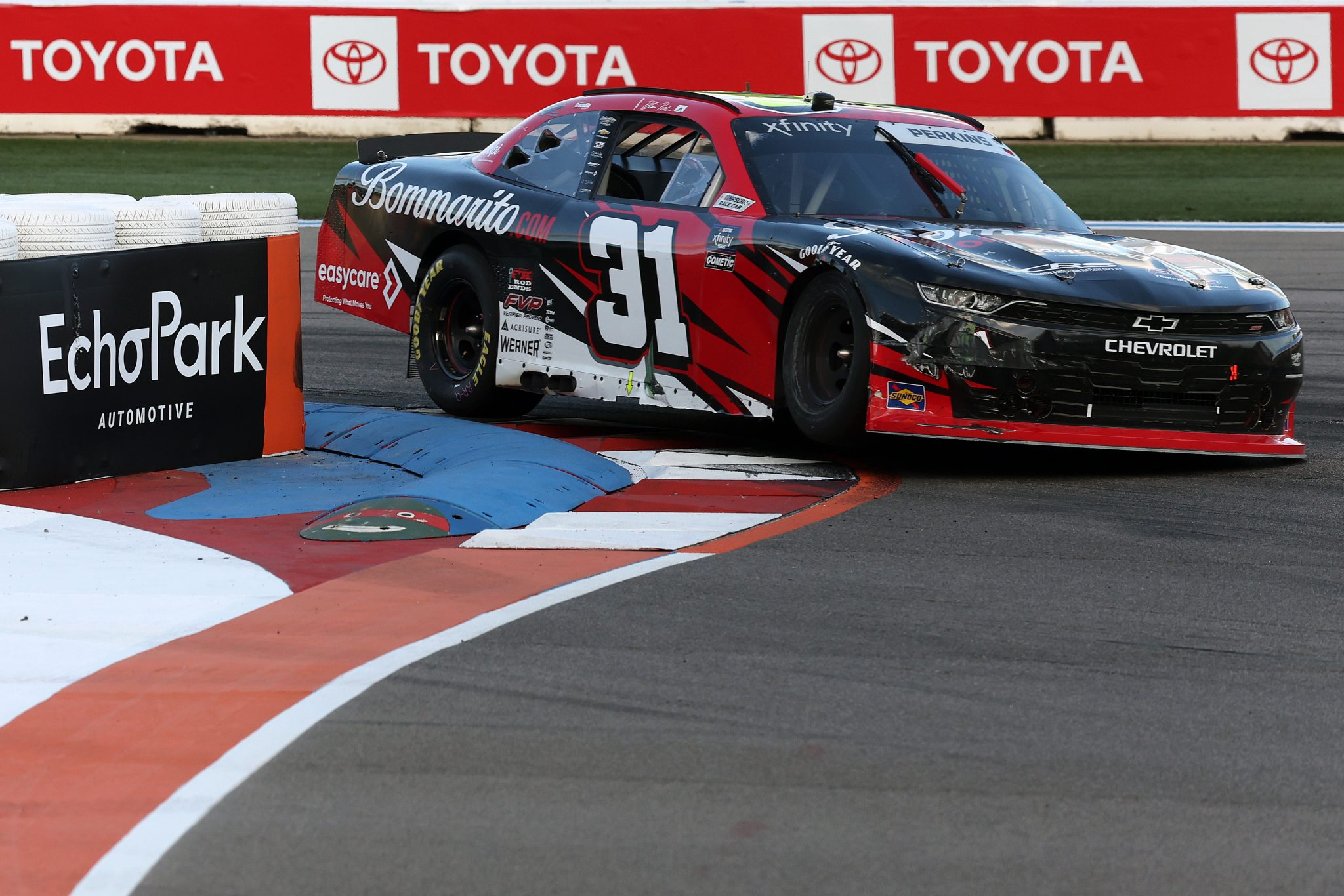 CONCORD, NORTH CAROLINA - OCTOBER 04: Blaine Perkins, driver of the #31 Bommarito Automotive Group Chevrolet, drives during the NASCAR Xfinity Series Blue Cross NC 250 at Charlotte Motor Speedway on October 04, 2025 in Concord, North Carolina. (Photo by Jordan Bank/Getty Images) | Getty Images