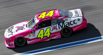 CONCORD, NORTH CAROLINA - OCTOBER 04: Brennan Poole, driver of the #44 Macc Door Systems Chevrolet, drives during qualifying for the NASCAR Xfinity Series Blue Cross NC 250 at Charlotte Motor Speedway on October 04, 2025 in Concord, North Carolina. (Photo by David Jensen/Getty Images) | Getty Images