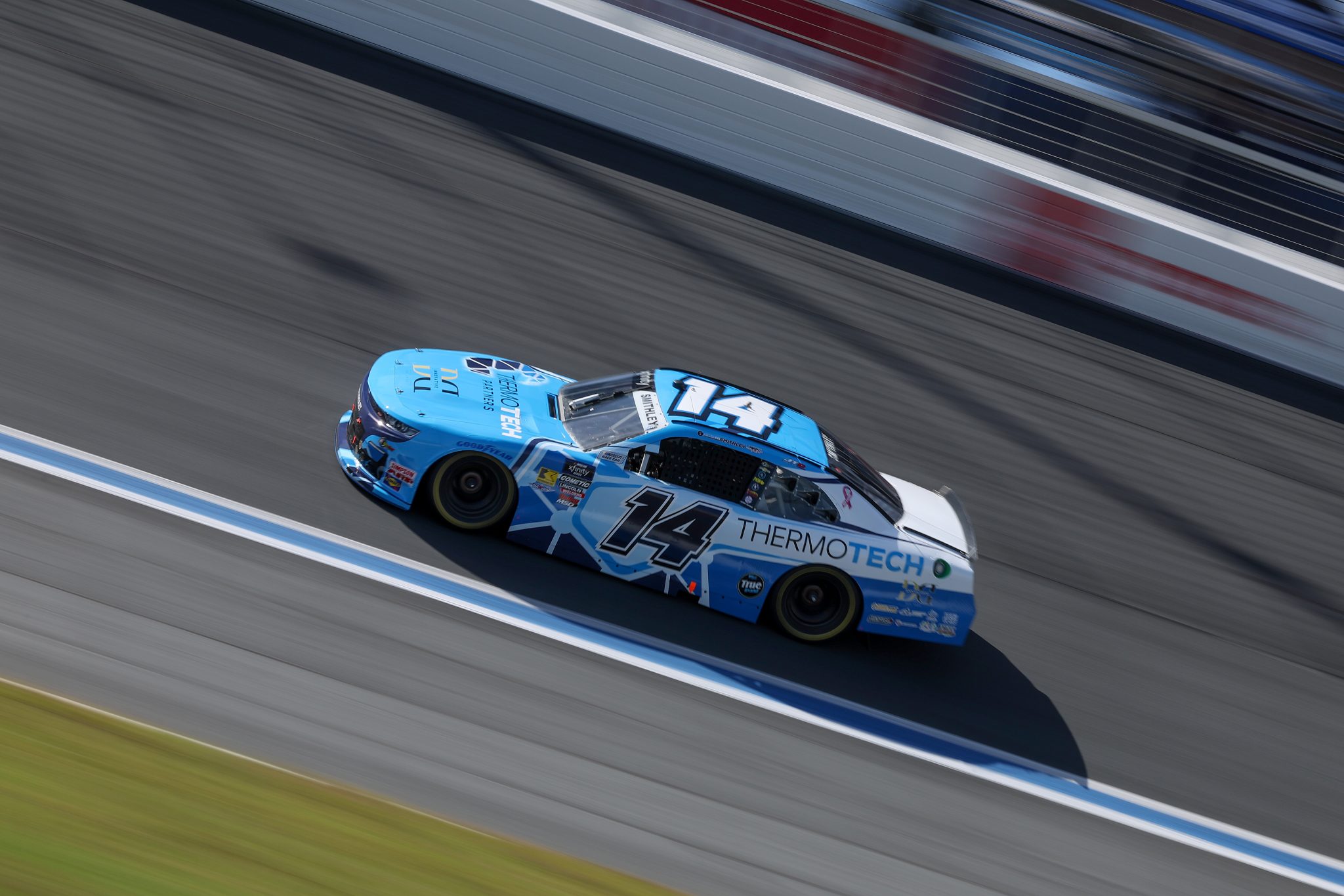 CONCORD, NORTH CAROLINA - OCTOBER 04: Garrett Smithley, driver of the #14 ThermoTech Chevrolet, drives during practice for the NASCAR Xfinity Series Blue Cross NC 250 at Charlotte Motor Speedway on October 04, 2025 in Concord, North Carolina. (Photo by Jordan Bank/Getty Images) | Getty Images