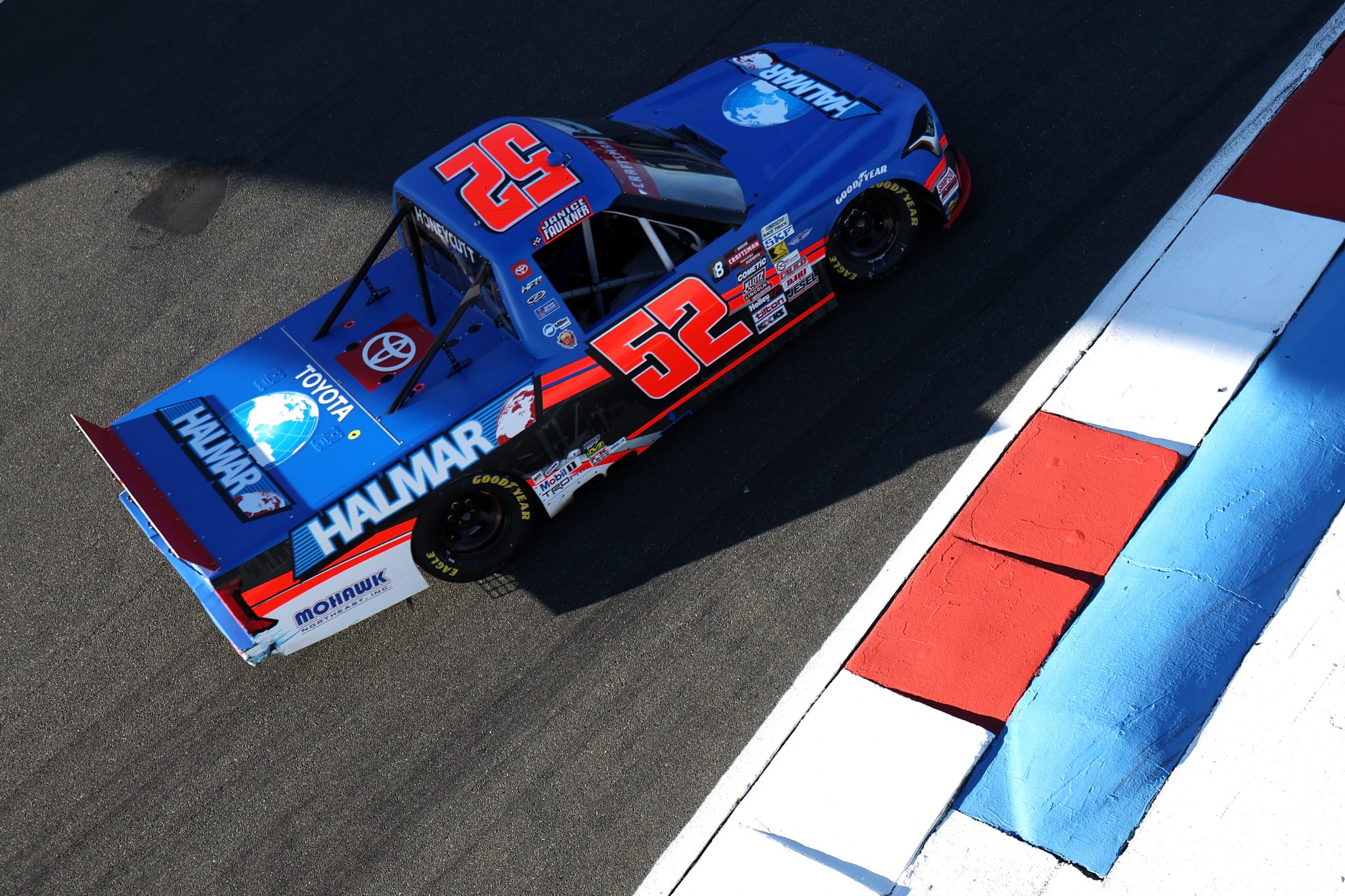 CONCORD, NORTH CAROLINA - OCTOBER 03: Kaden Honeycutt, driver of the #52 Halmar International Toyota, drives during the NASCAR Craftsman Truck Series EcoSave 250 at Charlotte Motor Speedway on October 03, 2025 in Concord, North Carolina. (Photo by David Jensen/Getty Images) | Getty Images