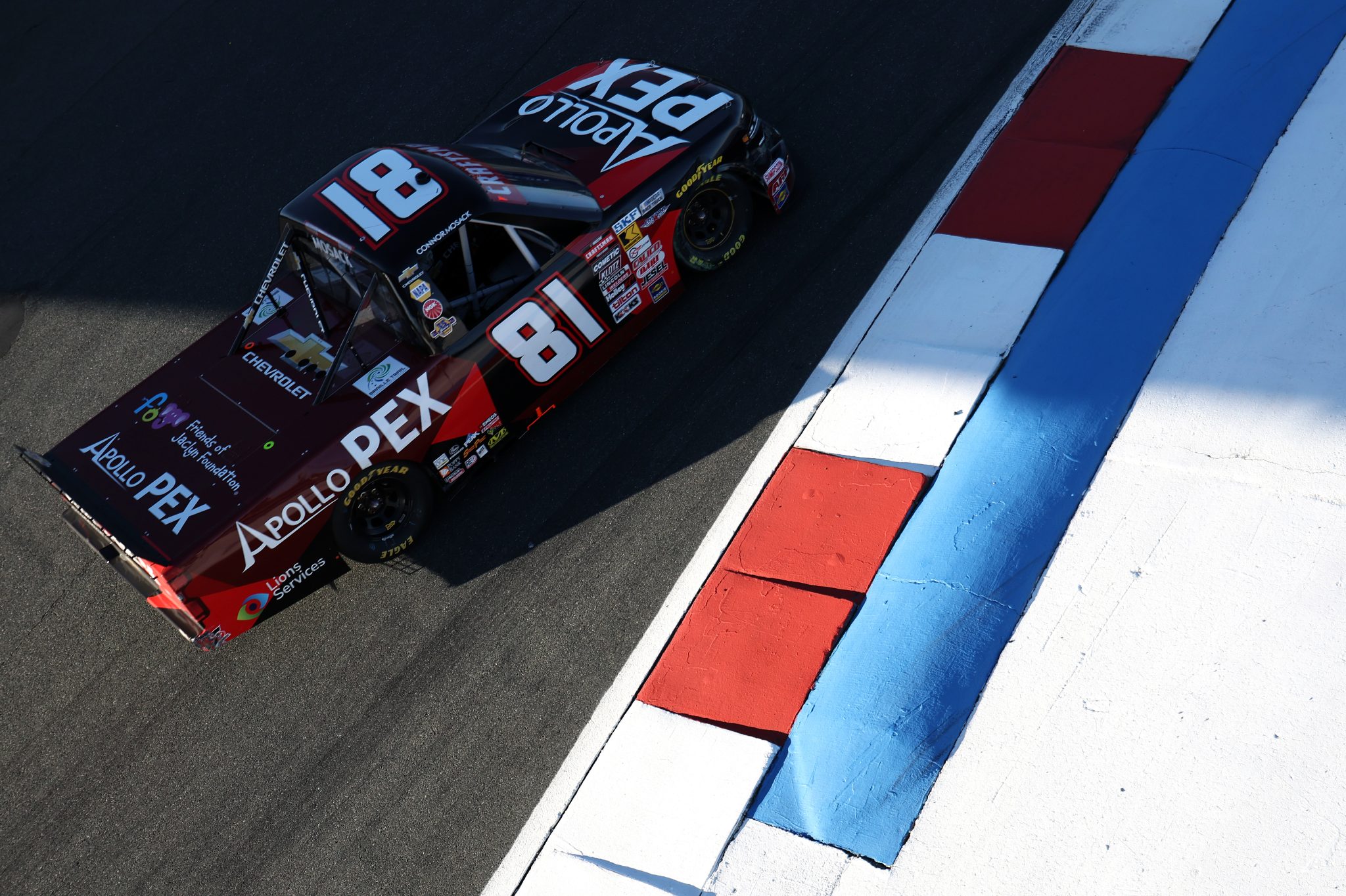 CONCORD, NORTH CAROLINA - OCTOBER 03: Connor Mosack, driver of the #81 Apollo PEX Chevrolet, drives during the NASCAR Craftsman Truck Series EcoSave 250 at Charlotte Motor Speedway on October 03, 2025 in Concord, North Carolina. (Photo by David Jensen/Getty Images) | Getty Images