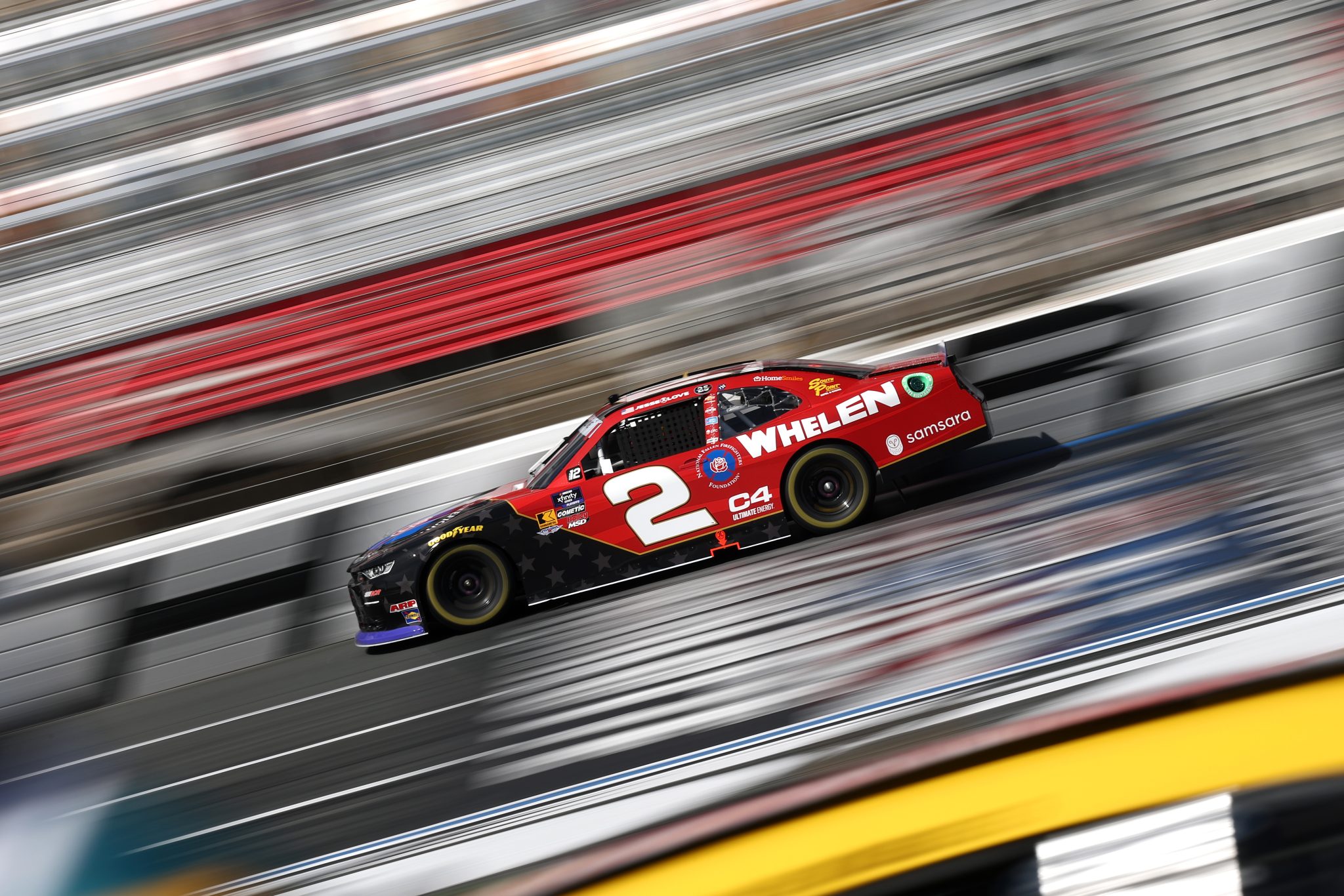 CONCORD, NORTH CAROLINA - OCTOBER 04: Jesse Love, driver of the #2 Whelen/NFFF Chevrolet, drives during practice for the NASCAR Xfinity Series Blue Cross NC 250 at Charlotte Motor Speedway on October 04, 2025 in Concord, North Carolina. (Photo by Jared C. Tilton/Getty Images) | Getty Images