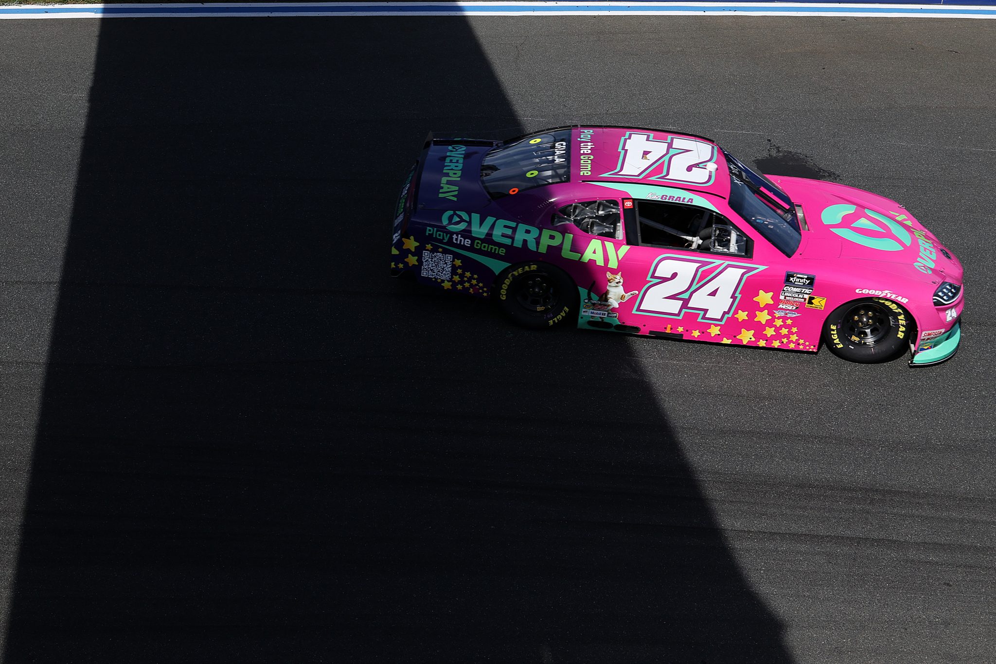 CONCORD, NORTH CAROLINA - OCTOBER 04: Kaz Grala, driver of the #24 Overplay Games Toyota, drives during practice for the NASCAR Xfinity Series Blue Cross NC 250 at Charlotte Motor Speedway on October 04, 2025 in Concord, North Carolina. (Photo by Jordan Bank/Getty Images) | Getty Images