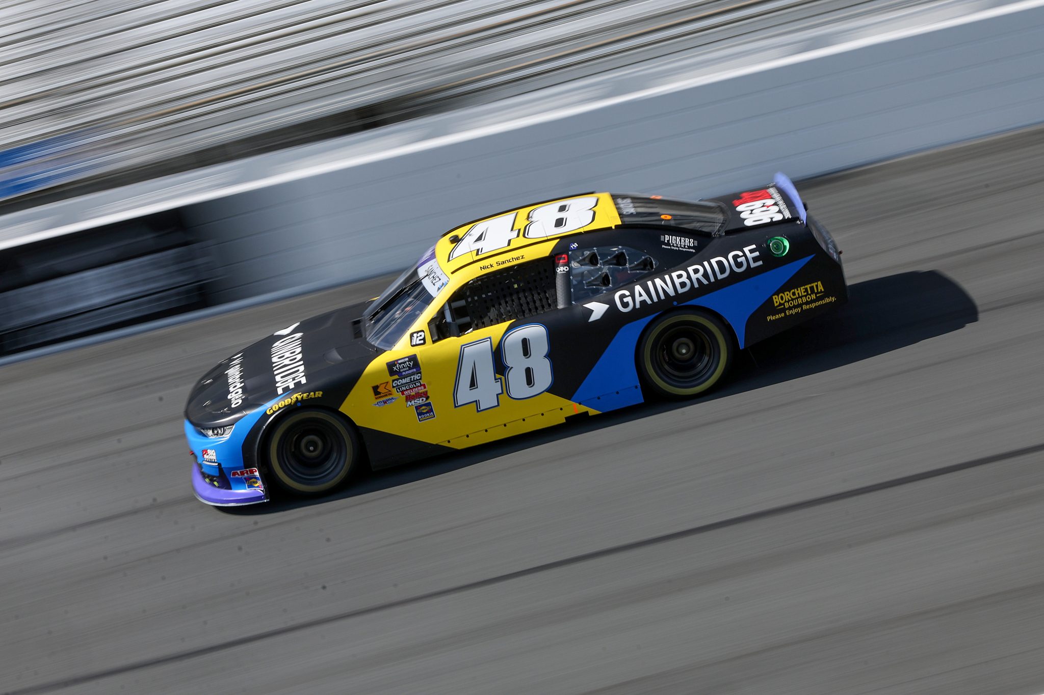 CONCORD, NORTH CAROLINA - OCTOBER 04: Nick Sanchez, driver of the #48 Gainbridge Chevrolet, drives during practice for the NASCAR Xfinity Series Blue Cross NC 250 at Charlotte Motor Speedway on October 04, 2025 in Concord, North Carolina. (Photo by David Jensen/Getty Images) | Getty Images