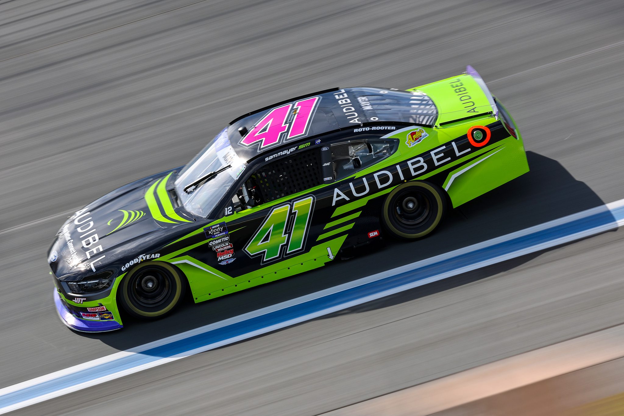 CONCORD, NORTH CAROLINA - OCTOBER 04: Sam Mayer, driver of the #41 Audibel Ford, drives during qualifying for the NASCAR Xfinity Series Blue Cross NC 250 at Charlotte Motor Speedway on October 04, 2025 in Concord, North Carolina. (Photo by David Jensen/Getty Images) | Getty Images