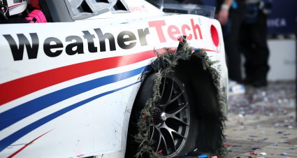 CONCORD, NORTH CAROLINA - OCTOBER 05: A detail view of the worn tire of the #88 WeatherTech Chevrolet in victory lane after driver, Shane Van Gisbergen wins the NASCAR Cup Series Bank of America ROVAL 400 at Charlotte Motor Speedway on October 05, 2025 in Concord, North Carolina. (Photo by Jared C. Tilton/Getty Images) | Getty Images