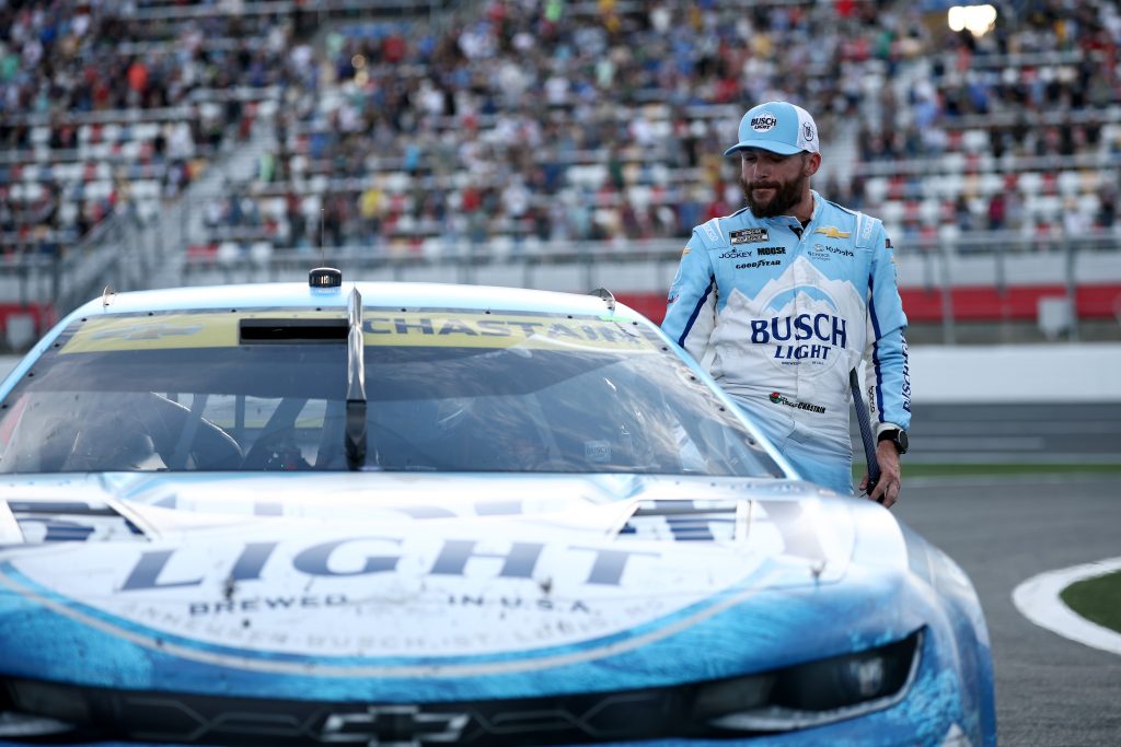 CONCORD, NORTH CAROLINA - OCTOBER 05: Ross Chastain, driver of the #1 Busch Light Chevrolet, exits his car  after the NASCAR Cup Series Bank of America ROVAL 400 at Charlotte Motor Speedway on October 05, 2025 in Concord, North Carolina. (Photo by Jared C. Tilton/Getty Images) | Getty Images